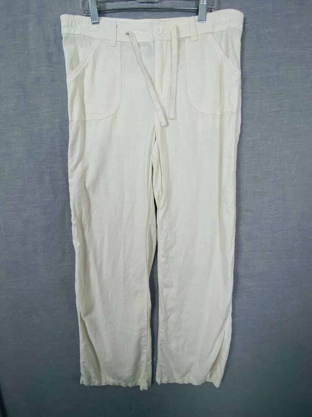 Divided Linen Blend Pants Mens Small Off White Lightweight Airy Drawstring Waist